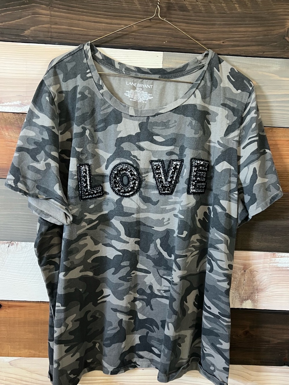 Lane Bryant Gray Camo Sequin "LOVE" Tee